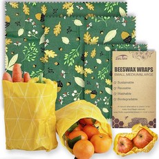 Beeswax Reusable Food Wraps - (3 Packs 3 Sizes S M L) Plastic and Silicone Free Eco-friendly Wrap, 3 Pack, 도토리, 3개