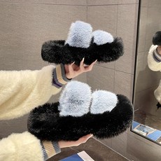 고급스러운 여성용 실내 퍼 슬리퍼 패션 신발 고급 디자인 두꺼운 밑창 키높이 가을 2024