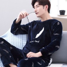 남자수면잠옷세트 남성용 잠옷 남성겨울 두꺼운 플란넬 긴팔 루즈핏 빅사이즈 젊은느낌 산호벨벳 남성가을 겨울타입