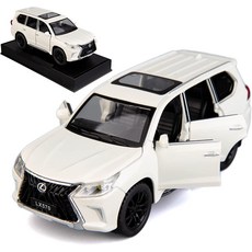 BDTCTK 렉서스 LX570 오프로드와 호환 럭셔리 SUV 모델 자동차의 1\/32 아연 합금 풀백 소리와 조명 포, 04 화이트., 1개