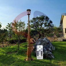 솔까든 태양광 유럽풍 엔틱육각 2m 정원등 리모컨제어 2가지불빛 내장 공원등, 흰빛/노란빛 2색내장