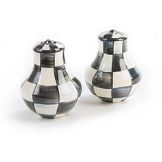 MacKenzie-Childs Salt and Pepper Shaker - Black and White Enamel Courtly Check Print Set of 2 Mini