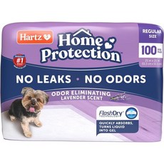  Hartz Home Protection 냄새 제거 향기 나는 강아지 패드 뛰어난 흡수력 및 새지 않음 라벤더 향 레귤러 사이즈 100개, 21 x 21 (100 count) 