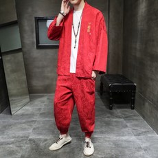 중국 린넨세트 차이나 자수 와이드 루즈핏 빅사이즈 캐쥬얼 에스닉 도포
