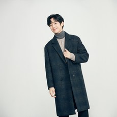 마인드브릿지 울 혼방 스폰지 본딩 체크 세미오버 더블코트