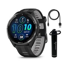 가민 포러너 965 프리미엄 GPS 런닝 앤 트라이애슬론 47mm 스마트워치(AMOLED 터치스크린 디스플레이 포함) 카본 그레이 DLC 티타늄 베젤(블랙 실리콘 밴드 웨어러블, Forerunner 965, Black +E-bank, 1개