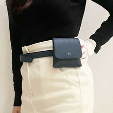필드에나 여성 가죽 벨트형 허리 H 골프 힙색, 네이비