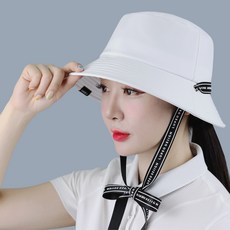 루페오 여성 골프 스트랩 리본 버킷햇 자외선 차단 턱끈 벙거지 모자, 화이트