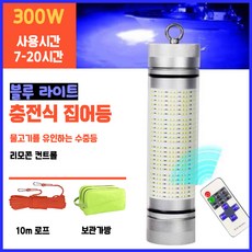 델루아 300W 초광량 수중 집어등 볼락 갈치 갑오징어 낚시 무선 LED 충전식 대용량, 블루 SET