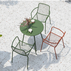 감각적인 디자인 야외 철제 테이블 세트 정원 카페 테라스 루프탑 베란다 정원 티테이블 부부 의자 탁자 식탁, 1테이블2의자(화이트)