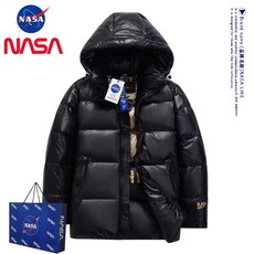 남자패딩 NASA 공동 블랙 골드 라벨 반짝 이는 일회용 다운 재킷 남자 숏 유행 두꺼운 면 코트 후드 겨울