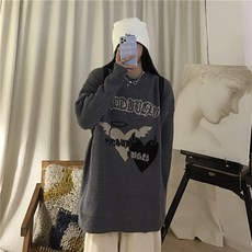 Dec.01 187번 니트 여신상 가을겨울 다크하트 레터링 루즈핏 라운드 니트파자마Z