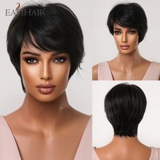 EASIHAIR-브라운 골든 숏 스트레이트 가발 픽시 컷 앞머리 밥 레이어드 헤어 여성용 데일리 코스프레 파티 내열성, [07] Wig-LC2065-1