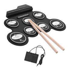 연습용드럼 접이식 실리콘 핸드 롤 USB 전자 드럼 휴대용 연습 패드 키트 드럼스틱 유지 페달, 01 black
