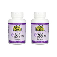 내추럴팩터스 비타민 E 268mg 400 IU 60정 2팩 Natural Factors 클리어 베이스 d 알파 토코페릴 아세테이트, 2개 - 토코페릴아세테이트