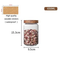 목재 뚜껑 오거나이저 유리 밀폐 용기 주방 보관 병 식품 생강 시리얼 디스펜서 은닉, 650ml, 1개