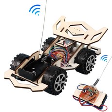 키즈 원목 DIY 조립 4C 전기 RC 경주용 자동차 모형 과학 실험 장난감 재미있는 선물모델 건축 키트, 01 Wood