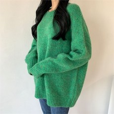 모비마켓 루즈핏 여성 라운드 모헤어 니트 티셔츠