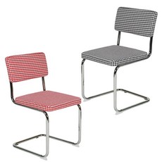 세스카2p 하운드체크 패브릭 스틸체어 디자인 카페의자 인테리어 식탁의자 2color, 레드+블랙