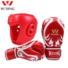 Wesing Muay 타이어 권투 장갑 헬멧 킥복싱 MMA 훈련 Headguard 보호 Wushu 장비, helmet S set_1, 빨간_1
