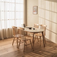 크림 원목 HPM 타원형 4인 식탁세트 1400 (의자4), 단품