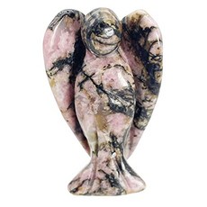 천연 Rhodonite 치유 크리스탈기도 수호 천사 동상 새겨진 야자 석상 장식 1.5 인치 (Pink Rhodonite), Pink Rhodonite