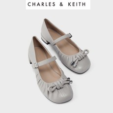 CHARLES&KEITH 찰스앤키스 레더 노티드 러치드 메리 제인 플랫 발레슈즈