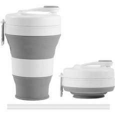 YEEWORIG 600ml 뚜껑 달린 접이식 여행컵 20.3온스 커피 머그컵 누수방지 휴대용 캠핑컵온냉음료용 실리콘 물병그레이, Gray, 1개, Gray