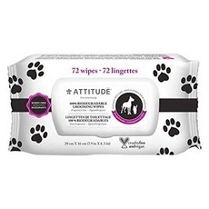 ATTITUDE Furry Friends Hypoallergenic Natural Grooming Wipes Fragrance Free 72 Wipes Dispenser, One Color_One Size, One Color_One Size, One Color