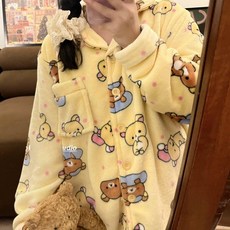 리락쿠마 수면잠옷 겨울 곰 캐릭터 집순이 파자마 옐로우