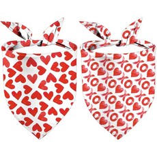 발렌타인 데이 강아지 반다나 I Love You 양면 2팩 홀리데이 강아지 반다나 레드 하트 강아지 스카프 선물 02