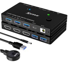 8K HDMI KVM 스위치 2 모니터 2대 ANXQQ 60Hz 4K 144Hz USB 3.0 듀얼 컴퓨터 공유 4대 유선 제어 기능 포함 허브 키보드 마우스 케이블 및 전원, 2 PC 1 Monitor