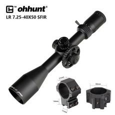 스코프 레이저 Ohhunt LR 7.25 40X50 SFIR 사냥 범위 유리 에칭 레티클 레드 조명 사이드 패럴 랙스 터렛 잠금 리셋 라이플 스코프, Med Dovetail 반지, 협력사