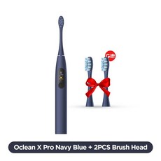 Oclean X Pro 스마트 소닉 전동 칫솔 성인 IPX7 울트라 소닉 자동 브러시 빠른 충전 칫솔 터치 스크린, 01 Blue n 2pcs head_01 CHINA