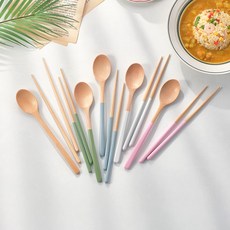 주주브 바움 수저세트 5color 우드 나무 숟가락 젓가락, 화이트, 1개