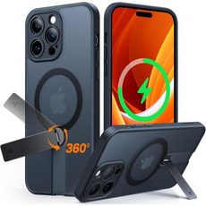 TORAS 360° 스탠드 및 자기 충격 방지 기능 완전한 카메라 보호 기능이 있는 iPhone 16 Pro 케이스 MagSafe에 적합 6.3 Diamond Clear, Black Titanium, iPhone 14 Pro Max-6.7", 1개