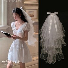 웨딩헤어핀 웨딩헤어핀 면사포 웨딩베일 셀프웨딩촬영 웨이브 리본 웨딩 베일 면사포 예식용품