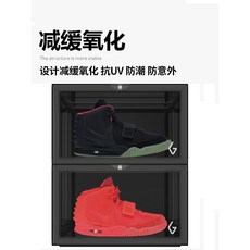GOTO 신발 상자 AJ 운동화 보관 상자 투명 측면 개방 산화 방지 그물 빨간색 컬렉션 신발, 01.36x28x22cm