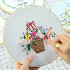 산수화 펀치니들초보 스킬자수대형 홈을위한 후프와 DIY 쉬운 꽃 패턴 키트 바느질 키트, 10, 후프 없음