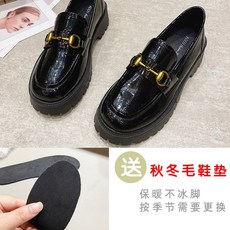 여자구두 2020년 가을겨울용 신제품 통굽 가죽신발 여성유니크한 버클 단화 소프트가죽 로퍼신발