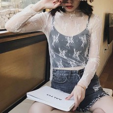 여름브라자 쿨링브라 시원한 편한 쿨 브래지어 패턴 시스루 블라우스 넥 소매 물결 모임룩 연말룩