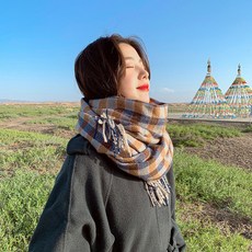 머플러 여 가을 겨울 기모 캐시미어 모조 빈티지 잉글리쉬 잔체크 롱 숄 패션 머플러
