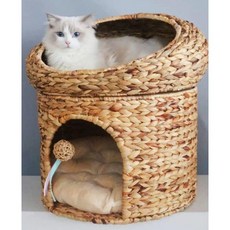 고양이 등나무 이층 집 하우스 빌라 럭셔리 둥지 2층, L-대형 (12.5kg이하 고양이와 개 권장), 오렌지, 1개