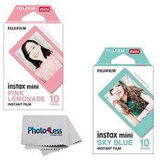 Fujifilm Instax Mini Instant Film Black (10 Sheets) + Instant Film Sky Blue (10 Sheets), 본문참고, Color = Sky Blue - Pink Lemonade