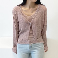 러브어텀 원버튼 민소매 브이넥 가디건 세트