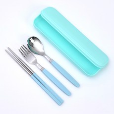 라온누리 아동 파스텔 케이스 휴대용 도시락 수저세트, 파랑(케이스), 파랑(숟가락, 젓가락, 포크), 케이스 + 숟가락 + 젓가락 + 포크, 1개