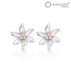 BLING BIJOUX Jewelry 925 Sterling Silver Tiger Lily Flower Stud Earrings with 14K Rose Gold Plating