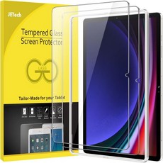 183903 삼성 갤럭시 탭 S9 플러스 12.4인치용 JETech 액정보호필름(손쉬운 설치 프레임 포함 강화 유리 필름 HD 투명 2팩)