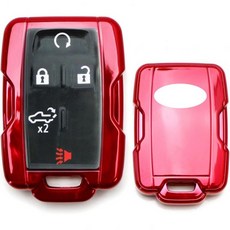iJDMTOY 메탈릭 블랙 마감 TPU 키포브 보호 케이스 페이스 패널 포함 2014년형 쉐보레 실버라도 콜로라도 GMC 시에라 캐년 1500 2500 원격 시동 스마트 키포브, Red, 1개