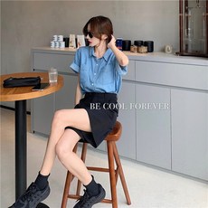 Kingfishe 여성 여름 모던 반팔 청남방 청셔츠 데님셔츠 반팔셔츠 b1 Yanf